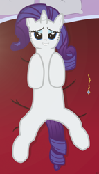 Size: 2800x4900 | Tagged: safe, alternate version, artist:devfield, rarity, pony, unicorn, bed, bedroom, bedroom eyes, gradient, gradient mane, gradient tail, jewelry, lying down, lying on bed, pillow, shadow, solo