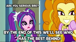 Size: 1024x572 | Tagged: safe, edit, edited screencap, screencap, adagio dazzle, aria blaze, equestria girls, rainbow rocks, are you serious, caption, captioned, competition, female, humor, meme, silly, text, the dazzlings