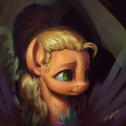 Size: 1080x1080 | Tagged: safe, artist:assasinmonkey, applejack, earth pony, pony, applejewel, bust, portrait, solo