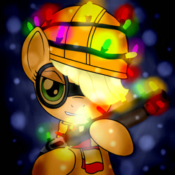 Size: 580x580 | Tagged: safe, applejack, earth pony, pony, christmas, engineer, gun, parody, shotgun, solo, team fortress 2, weapon