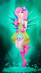 Size: 1500x2666 | Tagged: safe, artist:mirtalimeburst, fluttershy, equestria girls, legend of everfree, boots, crystal wings, high heel boots, ponied up, solo, super ponied up, wings