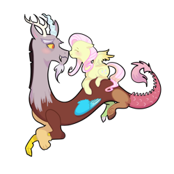 Size: 1024x1024 | Tagged: safe, artist:johnathan-leviathan, discord, fluttershy, pegasus, pony, blushing, boop, discoshy, male, noseboop, shipping, simple background, straight, transparent background