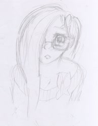 Size: 2020x2607 | Tagged: safe, artist:nabirar, fluttershy, human, glasses, humanized, monochrome, solo, traditional art