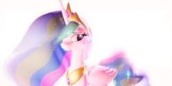 Size: 3000x1500 | Tagged: safe, artist:sparkiss-pony, princess celestia, alicorn, pony, 3d, crown, jewelry, looking at you, mmd, not sfm, regalia, simple background, solo, white background