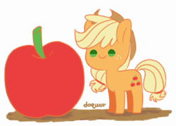 Size: 775x554 | Tagged: safe, artist:doqwor, applejack, earth pony, pony, apple, cute, female, food, giant apple, happy, jackabetes, mare, smiling, solo, that pony sure does love apples