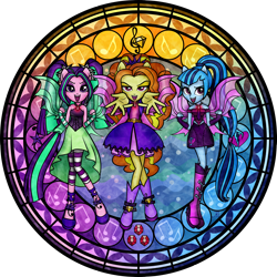 Size: 2100x2100 | Tagged: safe, artist:akili-amethyst, adagio dazzle, aria blaze, sonata dusk, equestria girls, rainbow rocks, dive to the heart, kingdom hearts, stained glass, the dazzlings