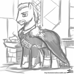 Size: 500x500 | Tagged: safe, artist:johnjoseco, clothed ponies, grayscale, jarl, monochrome, ponified, skyrim, the elder scrolls, ulfric stormcloak