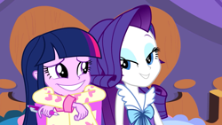 Size: 1280x720 | Tagged: safe, derpibooru import, screencap, rarity, twilight sparkle, twilight sparkle (alicorn), alicorn, equestria girls, rainbow rocks, lidded eyes