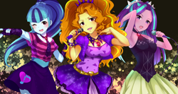 Size: 1500x800 | Tagged: safe, artist:weiliy, adagio dazzle, aria blaze, sonata dusk, equestria girls, rainbow rocks, armpits, pixiv, the dazzlings