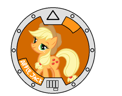 Size: 566x446 | Tagged: safe, applejack, earth pony, pony, female, mare, yo-kai medal, yo-kai watch, yokai medal