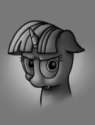 Size: 257x337 | Tagged: safe, artist:roxenmage, derpibooru import, twilight sparkle, pony, unicorn, bust, grumpy, monochrome, portrait