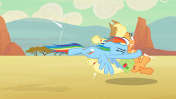 Size: 1920x1080 | Tagged: safe, derpibooru import, screencap, applejack, rainbow dash, earth pony, pegasus, pony, the last roundup, collision, great moments in animation