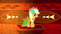 Size: 3840x2160 | Tagged: safe, artist:daringdashie, artist:laszlvfx, derpibooru import, edit, applejack, earth pony, pony, bridesmaid, bridesmaid dress, clothes, cowboy hat, dress, female, freckles, hat, mare, smiling, solo, stetson, wallpaper, wallpaper edit