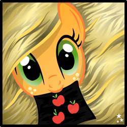 Size: 6436x6434 | Tagged: safe, artist:pinkius, applejack, earth pony, pony, absurd resolution, cutie mark, female, long mane, mare, mouth hold, smiling, solo