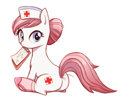 Size: 428x352 | Tagged: safe, artist:ezoisum, nurse redheart, clipboard, clothes, mouth hold, plot, simple background, socks, solo, transparent background