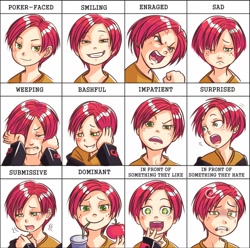 Size: 1200x1188 | Tagged: safe, artist:ninjaham, babs seed, human, blushing, deviantart meme, expressions, face, facial expressions, humanized, solo