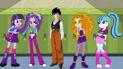 Size: 1024x576 | Tagged: safe, artist:digitbrony, adagio dazzle, aria blaze, sonata dusk, twilight sparkle, twilight sparkle (alicorn), alicorn, equestria girls, rainbow rocks, canterlot high, crossover, dragon ball z, gohan