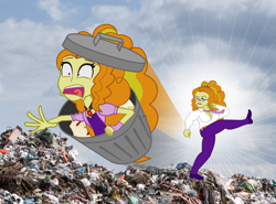 Size: 7646x5661 | Tagged: safe, edit, adagio dazzle, equestria girls, absurd resolution, abuse, adagiabuse, don't fuck with this senator, garbagio, kicking, konami, metal gear, metal gear rising, self paradox, self-loathing, senator armstrong, trash can