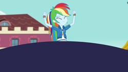 Size: 2560x1440 | Tagged: safe, artist:happaxgamma, edit, edited screencap, screencap, rainbow dash, equestria girls, 1000 hours in ms paint, clothes, inflatable, inflation, pants