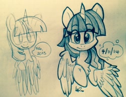 Size: 2048x1580 | Tagged: safe, artist:shyshyoctavia, derpibooru import, twilight sparkle, twilight sparkle (alicorn), alicorn, pony, draw this again, female, mare, monochrome, solo, traditional art