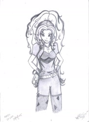 Size: 1024x1408 | Tagged: safe, artist:ihamza995, adagio dazzle, equestria girls, monochrome, solo, traditional art