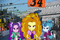 Size: 1024x683 | Tagged: safe, adagio dazzle, aria blaze, sonata dusk, equestria girls, rainbow rocks, daytona 500, equestria girls in real life, nascar, photo, race track, the dazzlings