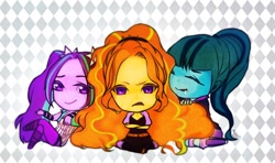 Size: 1000x592 | Tagged: safe, artist:syuanga, adagio dazzle, aria blaze, sonata dusk, chibi, pixiv, the dazzlings