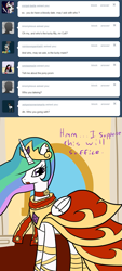 Size: 611x1347 | Tagged: safe, princess celestia, alicorn, pony, fanfic:silent ponyville, ask the colt, clothes, comic, dress, tumblr