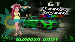 Size: 1364x768 | Tagged: safe, artist:nfs2015, derpibooru import, gloriosa daisy, equestria girls, car, hasbro logo, mercedes-amg gt, mercedes-benz, need for speed, need for speed: most wanted, solo, wallpaper