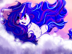 Size: 1024x768 | Tagged: safe, artist:anasflow, rarity, pony, unicorn, alternate eye color, alternate hairstyle, cloud, solo