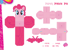 Size: 2048x1447 | Tagged: safe, part of a set, pinkie pie, earth pony, pony, craft, my little pony logo, official, papercraft, portuguese, solo