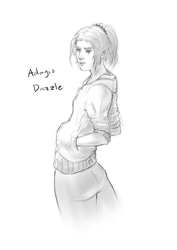 Size: 898x1271 | Tagged: safe, artist:figgot, adagio dazzle, clothes, hoodie, monochrome, short hair, sketch, solo