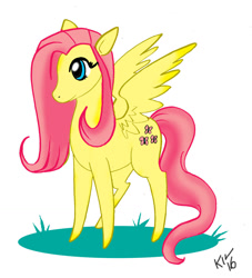 Size: 1024x1128 | Tagged: safe, artist:koku-chan, fluttershy, pegasus, pony, cutie mark, grass, signature, simple background, solo, white background