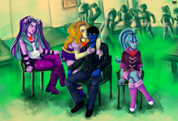 Size: 1160x787 | Tagged: safe, artist:madblackie, adagio dazzle, aria blaze, sandalwood, sonata dusk, starlight, oc, equestria girls, rainbow rocks, background human, the dazzlings