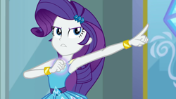 Size: 1280x720 | Tagged: safe, screencap, rarity, better together, equestria girls, super squad goals, cropped, determined, fabulous, female, pointing, pose