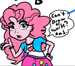 Size: 857x752 | Tagged: safe, artist:fuzzyfurvert, pinkie pie, equestria girls, 1000 hours in ms paint, aggie.io, looking at you, ms paint, solo, speech bubble