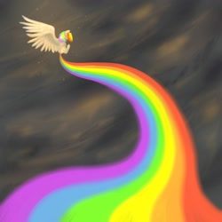 Size: 1280x1280 | Tagged: safe, artist:avrameow, derpibooru import, rainbow dash, pegasus, pony, cloud, cloudy, flying, rainbow trail, solo, spread wings, wings