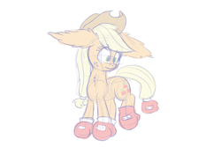 Size: 1280x853 | Tagged: safe, artist:heir-of-rick, applejack, earth pony, pony, boxing gloves, floppy ears, impossibly large ears, simple background, solo, white background