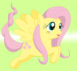 Size: 1000x916 | Tagged: safe, artist:akikaza, fluttershy, pegasus, pony, female, mare, open mouth, smiling, solo, spread wings, wings