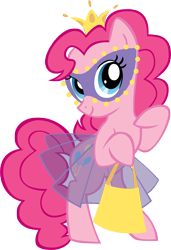 Size: 3100x4525 | Tagged: safe, artist:chromadancer, pinkie pie, earth pony, pony, clothes, crown, handbag, jewelry, mask, regalia, simple background, skirt, solo, transparent background, tutu, vector