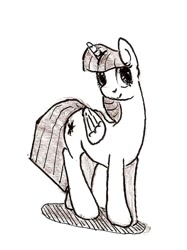 Size: 628x840 | Tagged: safe, artist:a2, derpibooru import, twilight sparkle, twilight sparkle (alicorn), alicorn, pony, female, mare, monochrome, solo, traditional art