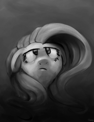 Size: 1510x1959 | Tagged: safe, artist:aemantaslim, fluttershy, pegasus, pony, grayscale, looking up, monochrome, solo