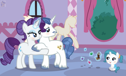 Size: 1673x1010 | Tagged: safe, artist:liya04, fancypants, rarity, pony, unicorn, baby, baby pony, family, female, male, offspring, parent:fancypants, parent:rarity, parents:raripants, raripants, shipping, straight