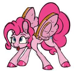 Size: 1500x1400 | Tagged: safe, artist:ramott, pinkie pie, earth pony, pony, cloven hooves, fake wings, solo, tongue out