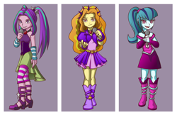 Size: 1386x899 | Tagged: source needed, useless source url, safe, artist:gabbslines, adagio dazzle, aria blaze, sonata dusk, equestria girls, rainbow rocks, bare shoulders, clothes, dress, looking at you, microphone, singing, sleeveless, the dazzlings