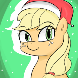 Size: 1000x1000 | Tagged: safe, artist:an-honest-appul, applejack, earth pony, pony, hat, santa hat, solo