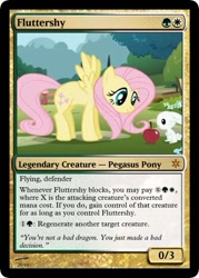 Size: 375x523 | Tagged: safe, artist:corwinazuremane, angel bunny, fluttershy, pegasus, pony, apple, card, food, magic the gathering, trading card