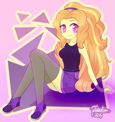 Size: 1143x1208 | Tagged: safe, artist:riouku, adagio dazzle, equestria girls, adoragio, clothes, cute, moe, shorts, solo, stockings, tanktop