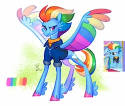 Size: 900x760 | Tagged: safe, artist:eeviart, derpibooru import, rainbow dash, pegasus, pony, the last problem, clothes, colored hooves, colored wings, feathered fetlocks, multicolored wings, older, older rainbow dash, solo, uniform, wings, wonderbolts uniform