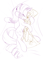 Size: 701x1000 | Tagged: safe, artist:dstears, applejack, rarity, earth pony, pony, unicorn, body pillow, female, implied objectification, inanimate tf, lesbian, lineart, rarijack, shipping, transformation